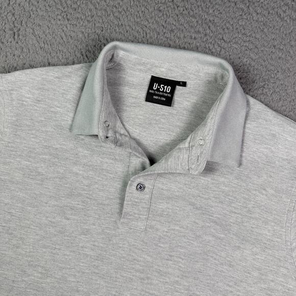U-510 Polo Shirt Mens Large Gray Pique Mesh Stretch Under 510 Button Down - Picture 1 of 9